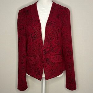 Soho Apparel LTD. Floral‎ Lace Blazer Open Front Jacket Red Black Women Petite L
